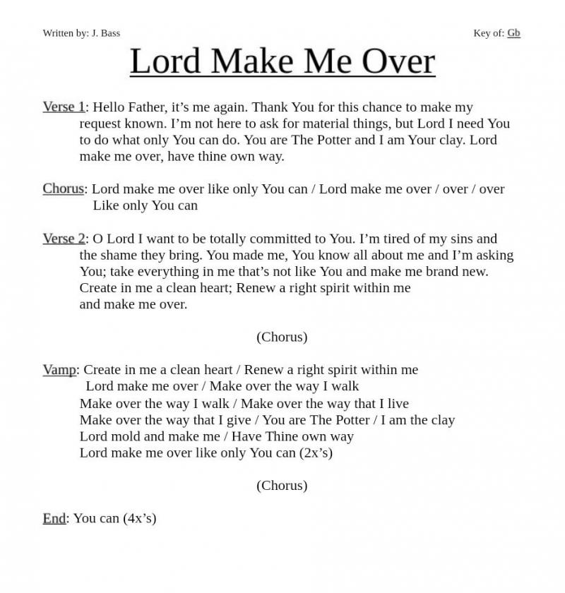 Lord Make Me Over Lyrics